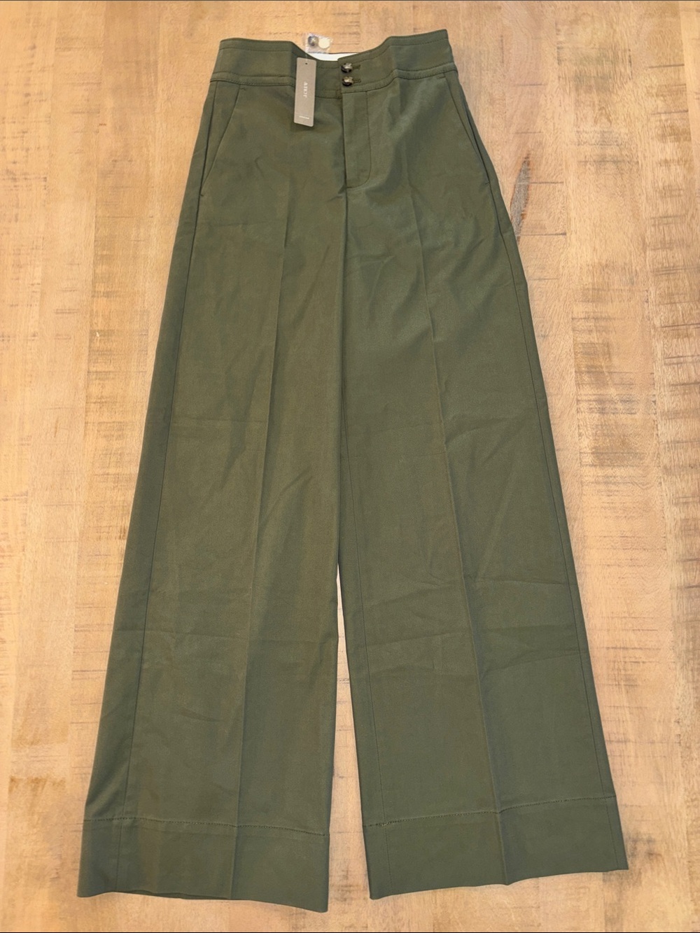 J Crew Frankie Twill High-Rise Wide Leg Pants Womens Size 0 NWT $158 Olive Green